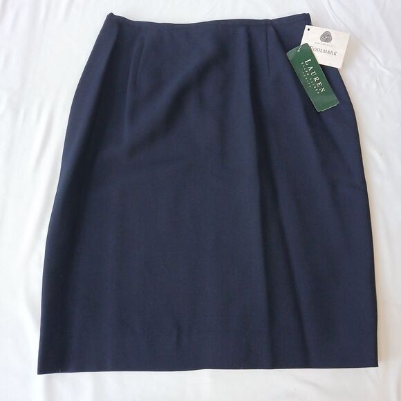 Lauren Ralph Lauren Petite Suit Skirt 100% Worsted Wool Navy Blue Sz 8P NWT - Picture 1 of 6